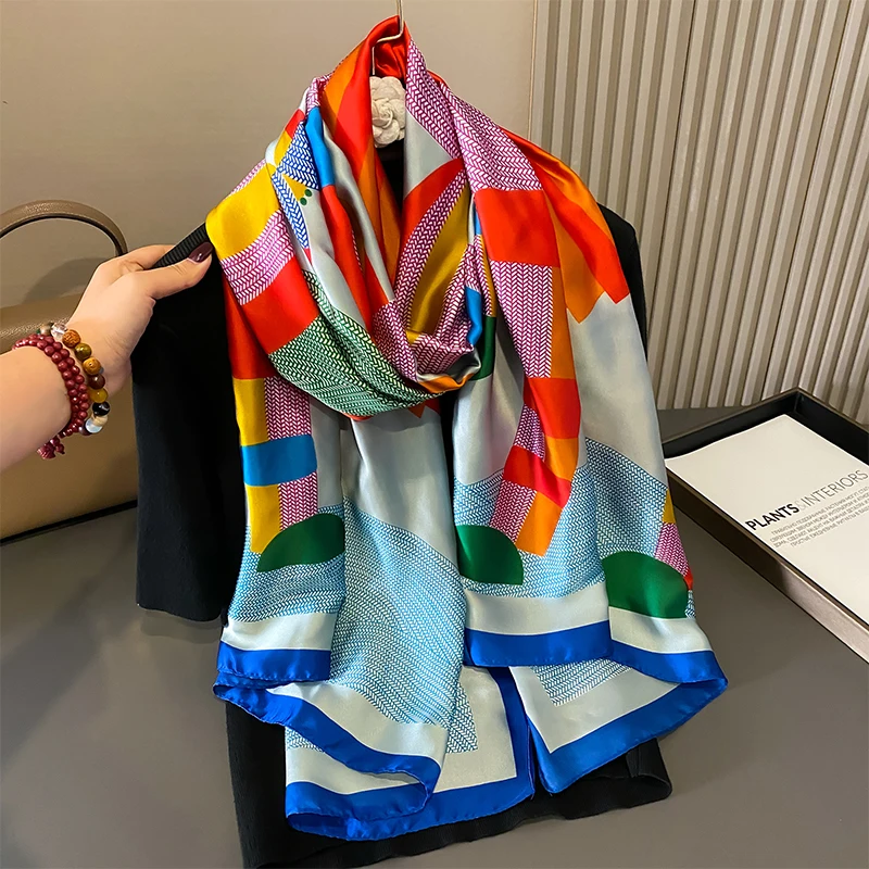 Popular Shawls Europe And America Fashion Bandanna New Print Sunscreen 90X180CM Kerchief Four Seasons Luxury Square Silk Scarves