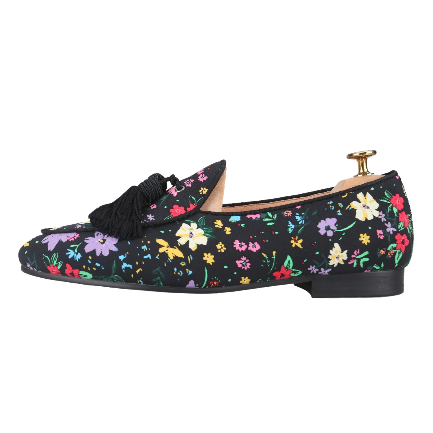 Piergitar Romantic Style Multi Colored Florals Fabric Slip-On Men Smoking Shoe With Handcrafted Tassels Classic Model Loafers