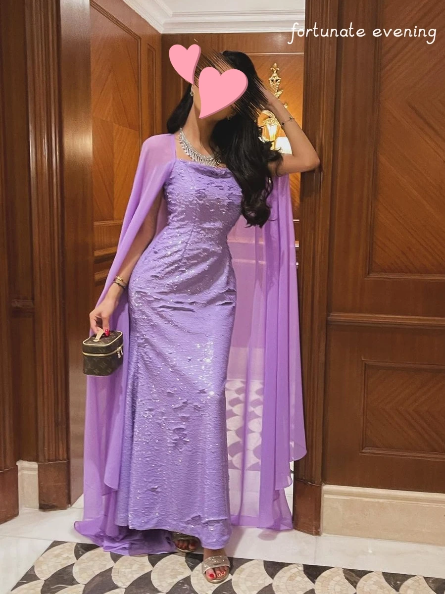 Soirée chanceuse élégante Vintage doux violet paillettes brillant en mousseline de soie été Occasion formelle robe de bal robes de soirée