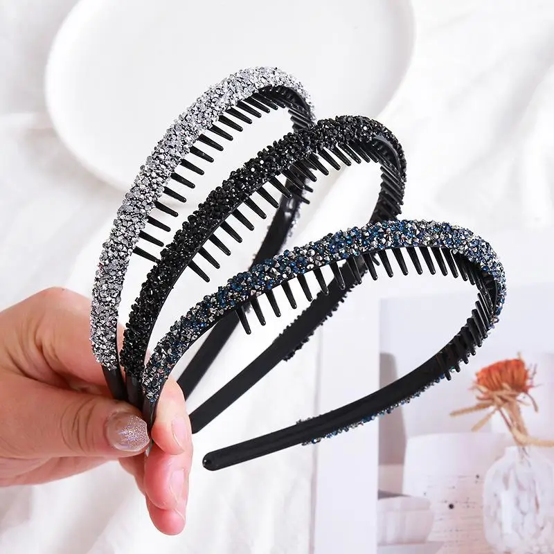 Rutschfeste Strass-Haarreifen, Zahnreifen, elastische Haarbänder für Damen, glänzende Luxus-Haarreifen, Haarschmuck – Detail 5