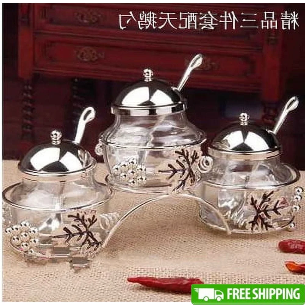 

3PCS Glass Spice Bottles Jar Set Kitchen Storage Container Seasoning Box Salt Pepper Cumin Powder Food Storage Organizer