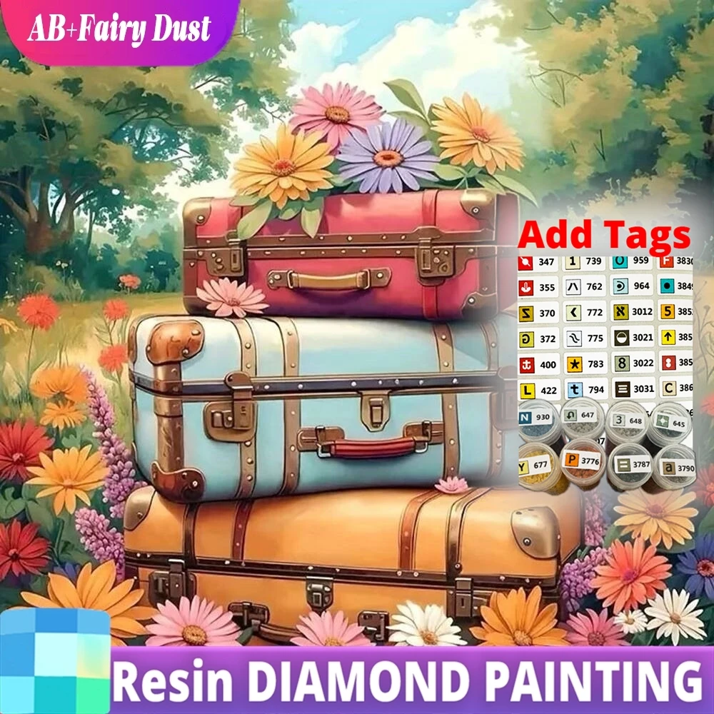 

Resin AB Fairy Dust Diamond Painting Luggage Landscape New Collection Flower Diamond Mosaic Daisy Embroidery DIY New Year Gift
