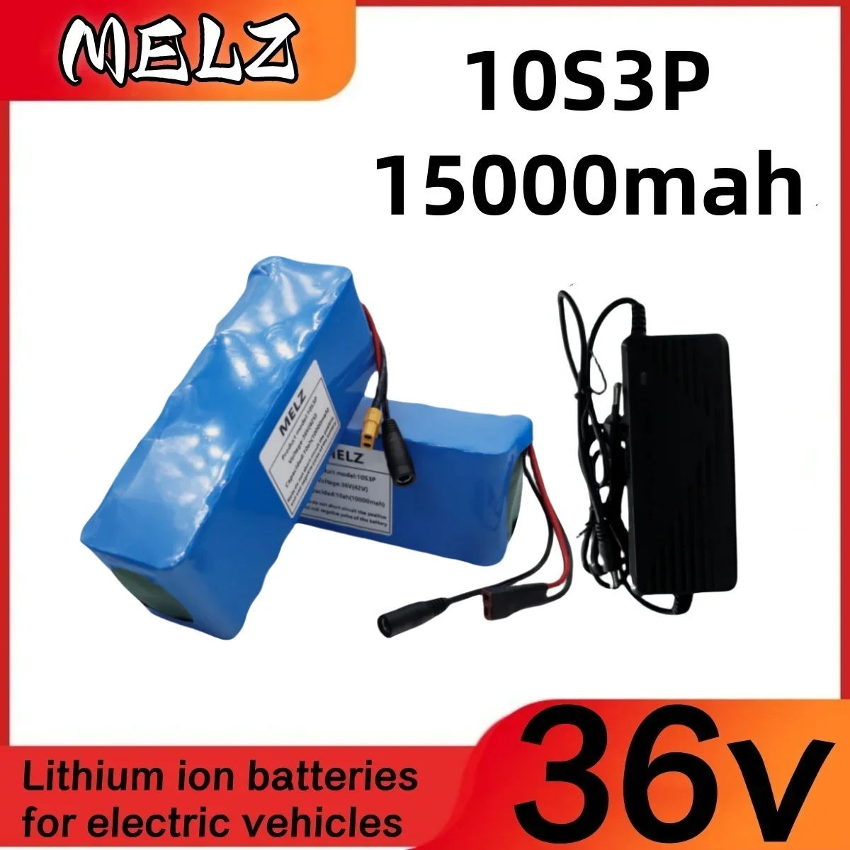 

New lithium-ion battery 36V 15Ah 18650 battery pack 10S3P 15000mAh built-in 15A BMS, suitable for 250W-500W,+42V 2a charger