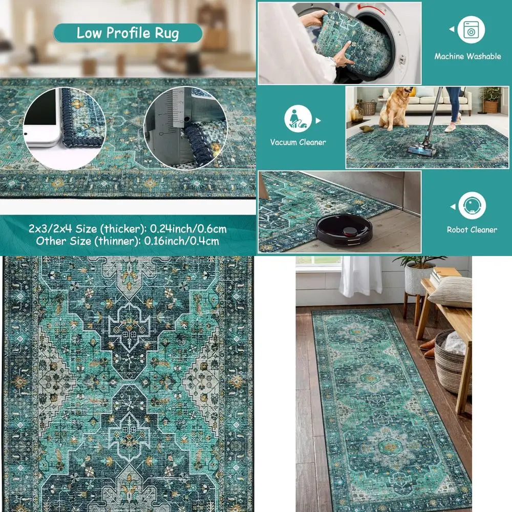 

Teal 2x6 Non-Slip Washable Rug for Laundry Room, Pet-Friendly Runner for RV, Camper, Kitchen, Foyer, and Hallway