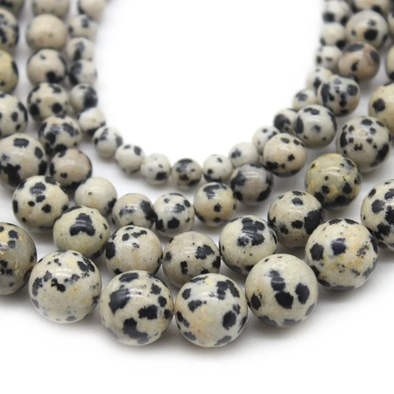 Natural Stone Black Spot Dalmation Jasper Round Loose Beads 15\