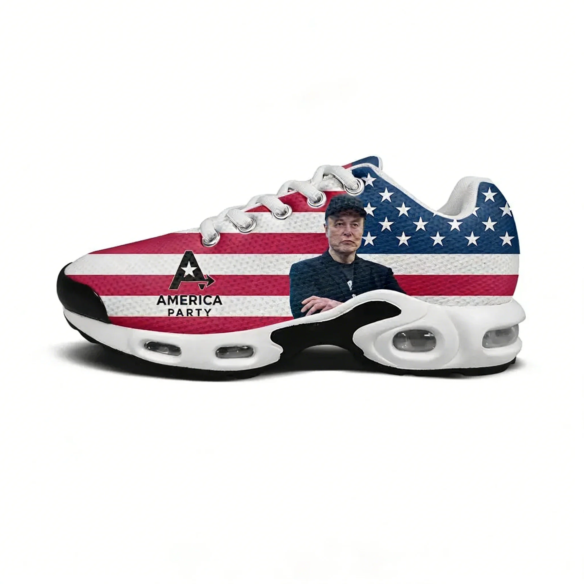 

America Party Air Cushion Sneakers Mens Womens Teenager Outdoor Running Lightweight Sports Shoes Elon Musk Elastic Custom Shoes