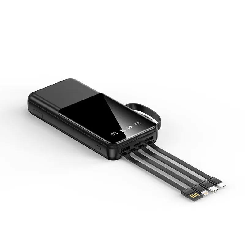 Wholesale Digital Display Large Capacity Portable Power Banks 10000Mah Power Bank for Smart Phone with 4 Cables