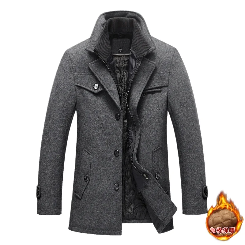 

2025 Thick Wool Men's Windbreaker Coat Winter Warm Fleece Lined Jacket Long Trench Coat Windproof European Size