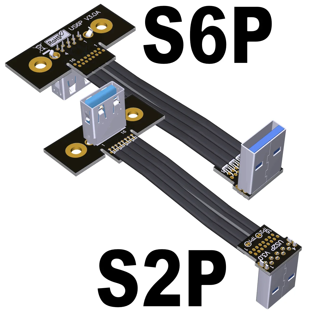 Aerial FPV USB 3.0 Type A Male To USB A Female Flexible Flat Ribbon Cable High Speed Shielded Slim 90 Degree Adapter Screw Holes