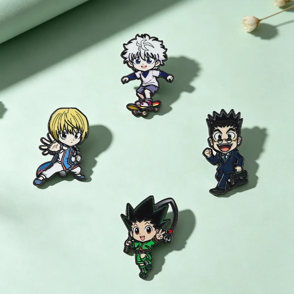 4Pcs Anime Hunters Enamel Pins Set Gon Killua Kurapika Leorio Metal Brooch Lapel Badge For Clothes Fans Cosplay Jewelry Gift view 4