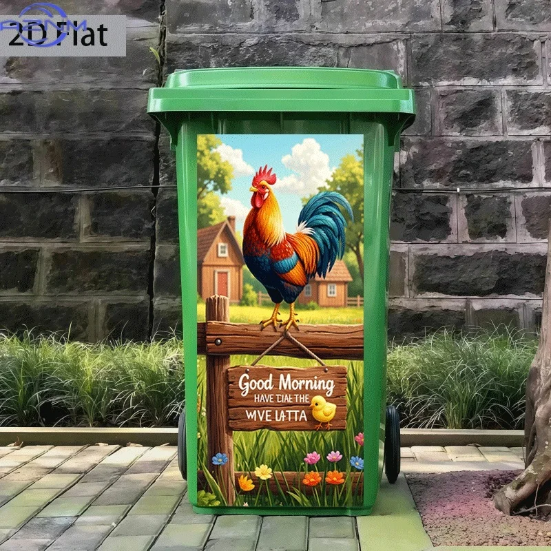 1pc of Trash Can Sticker, , Featuring a Morning Rooster Theme Design, Self-Adhesive Wall Decoration for Kitchen Trash Cans (Su
