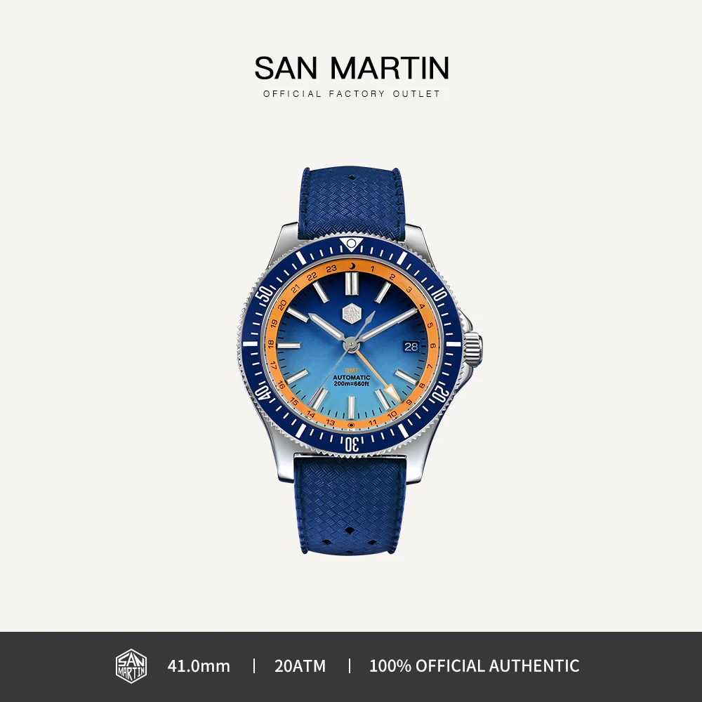 

San Martin Design 41mm Men Sports Diver Watch NH34 Stainless Steel Automatic Mechanical Watches Waterproof 20bar Luminous SN0119