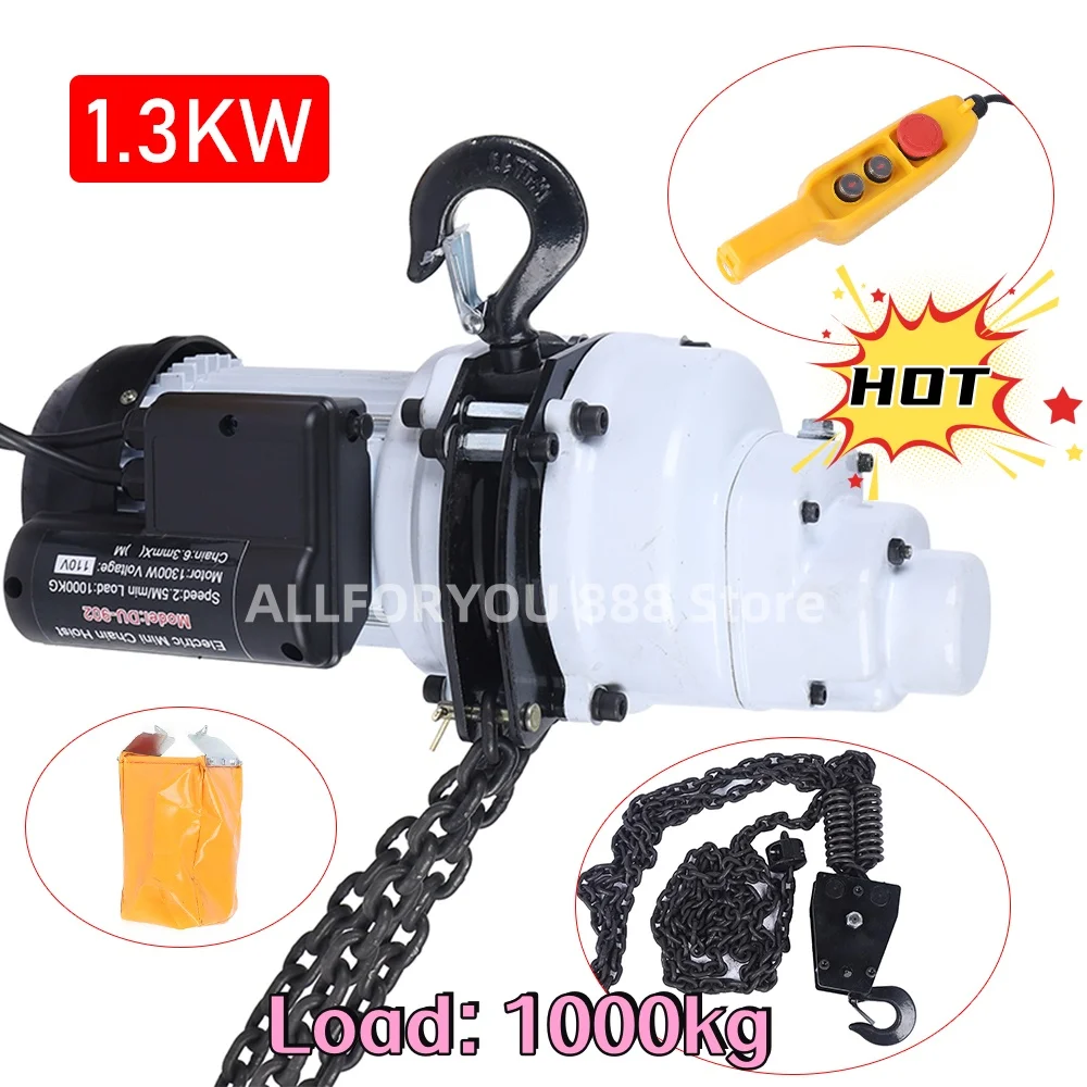 1 Ton 110V Electric Chain Hoist Single Phase Crane Lift With Two 10 FT Chain