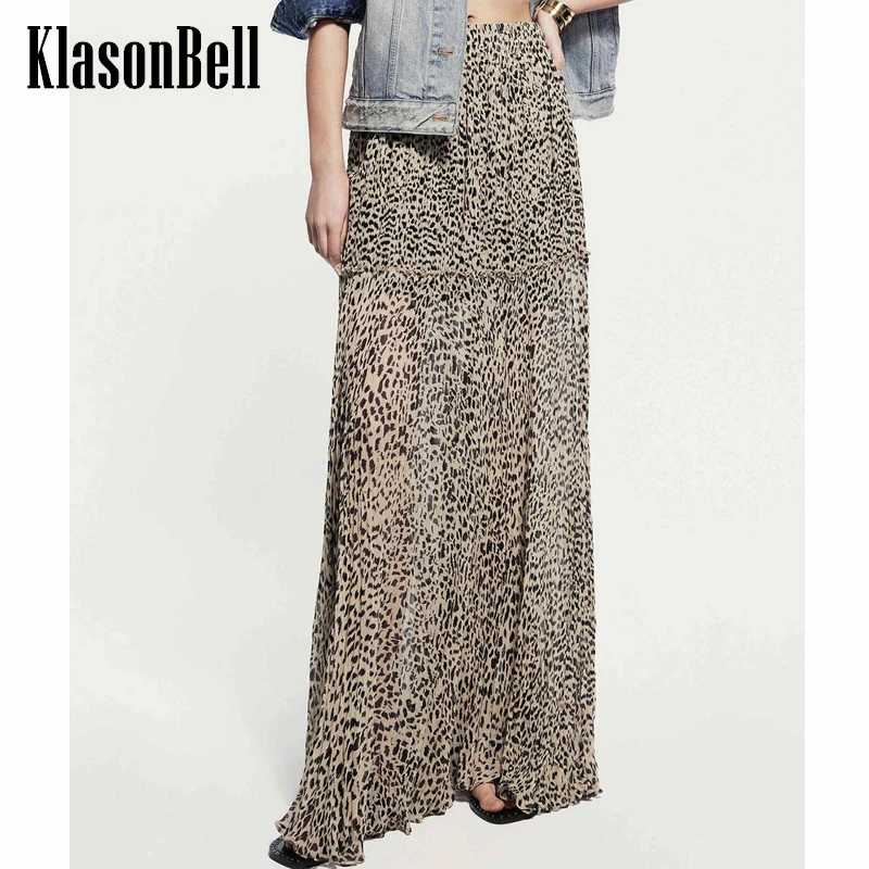 

6.14 KlasonBell Women Classic Hot Girl Leopard Print Elastic Waist Skirt Ruffle Spliced Decoration All-matches Long Skirt