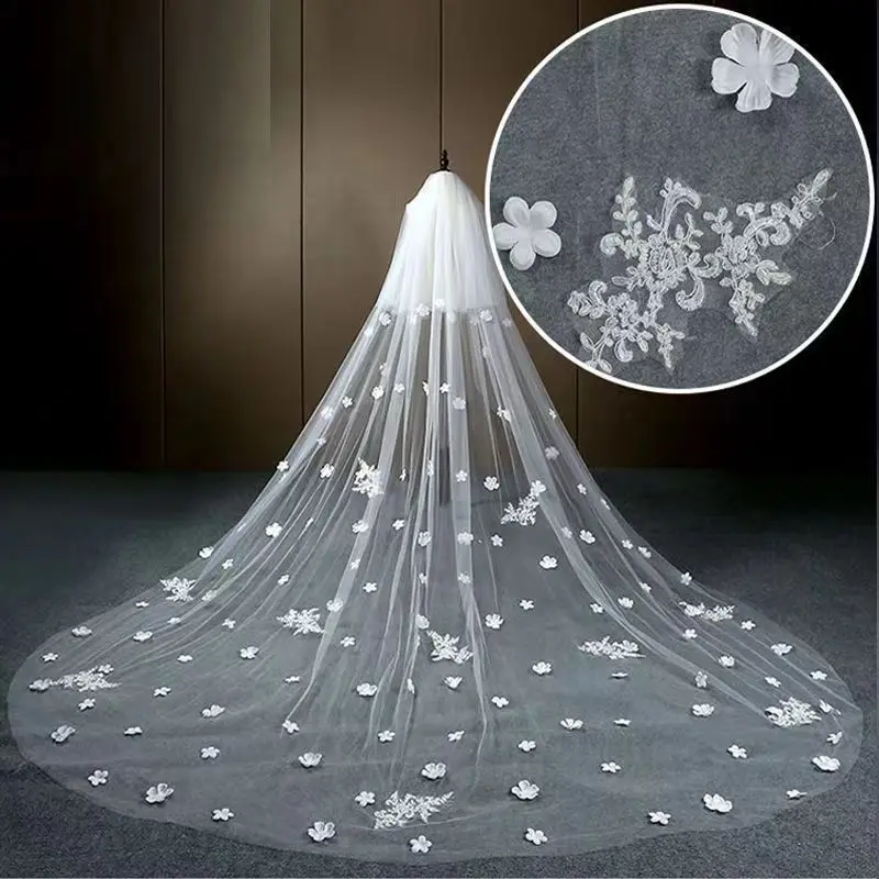 Starry sky veil bridal main wedding dress white long champagne trailing veil headgear super fairy Mori wedding retro