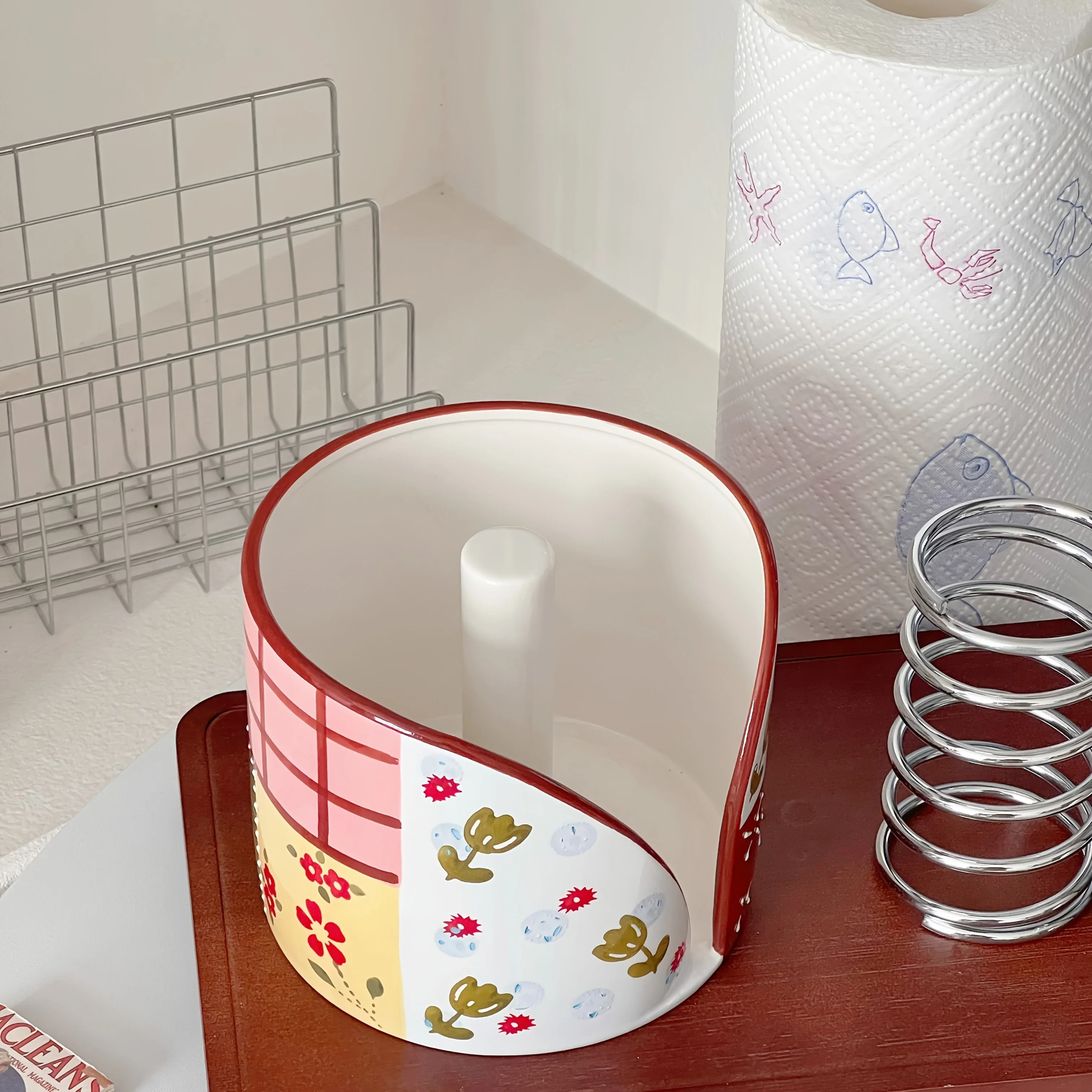 Cute Ceramic Tissue Storage Racks Desktop Kitchen Oil Absorbing Roll Paper Tissue Organizer Home Kitchen Tabletop Storage Tools