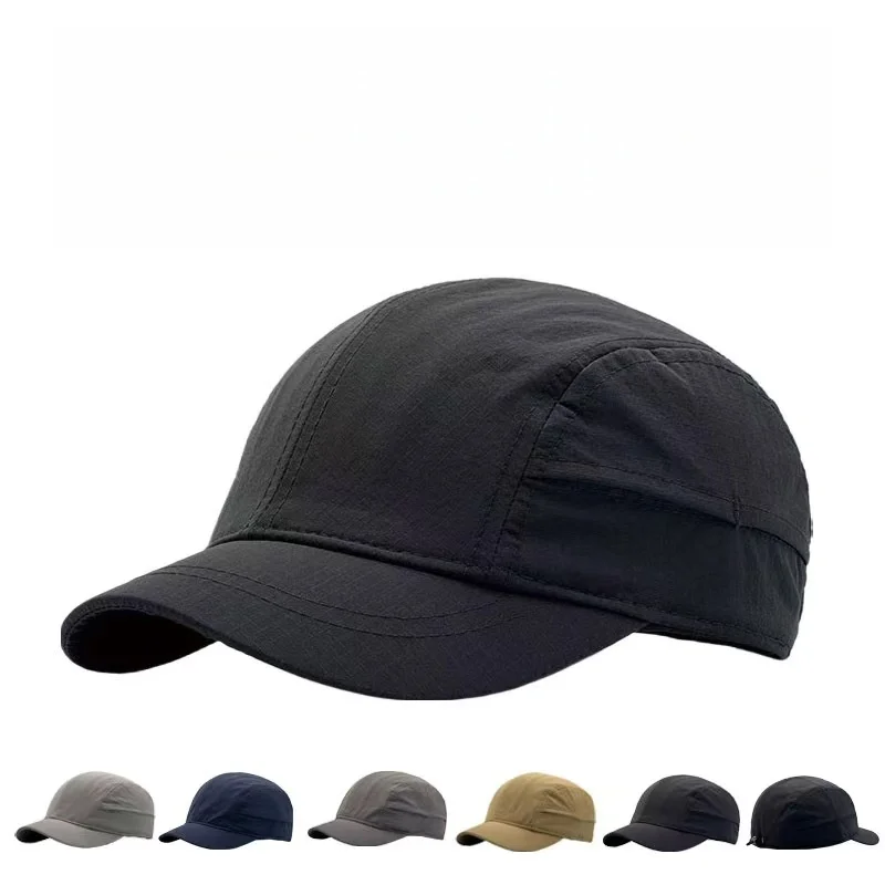 Short-Brimmed Solid Color Baseball Cap Lightweight Quick-Dry Polyester Adjustable Buckle Closure Sun Protection Breathable