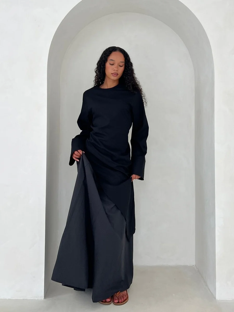 عبايات دبي العربية الإسلامية في الشرق الأوسط للنساء مع تنورة مكونة من قطعتين، رداء قفطان رمضان متواضع، ملابس نسائية إسلامية