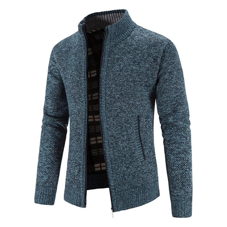 Cardigan da uomo di grandi dimensioni con colletto alla coreana, caldo maglione lavorato a maglia, cappotto in lana per giovani