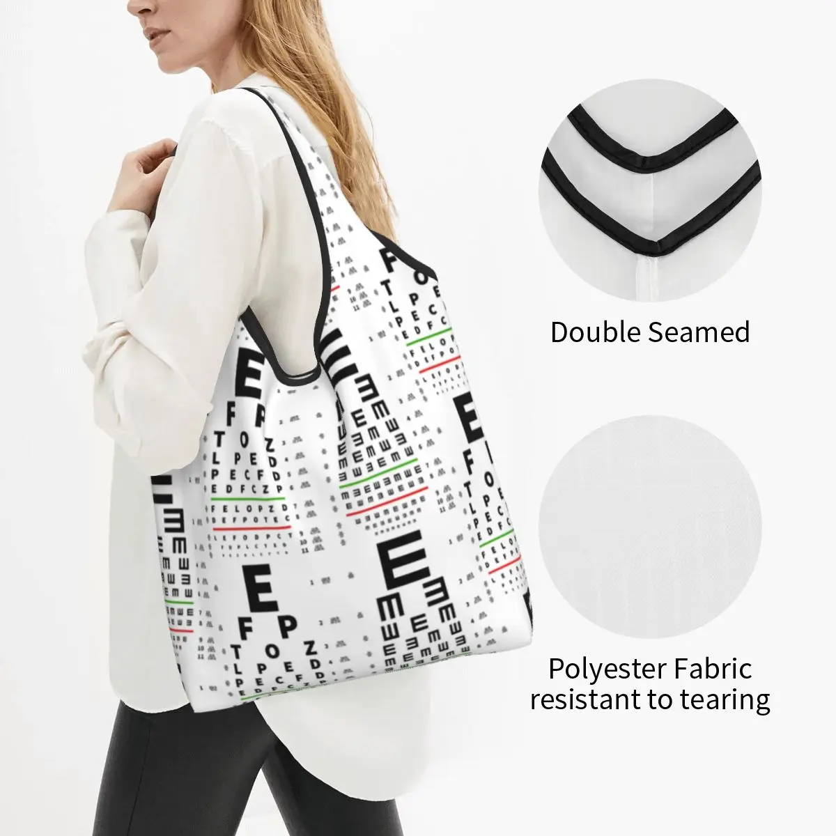 Recycling Eye Test Snellen Chart Shopping Bag Women Tote Bag Portable Optometrist Vision Exam Groceries Shopper Bags