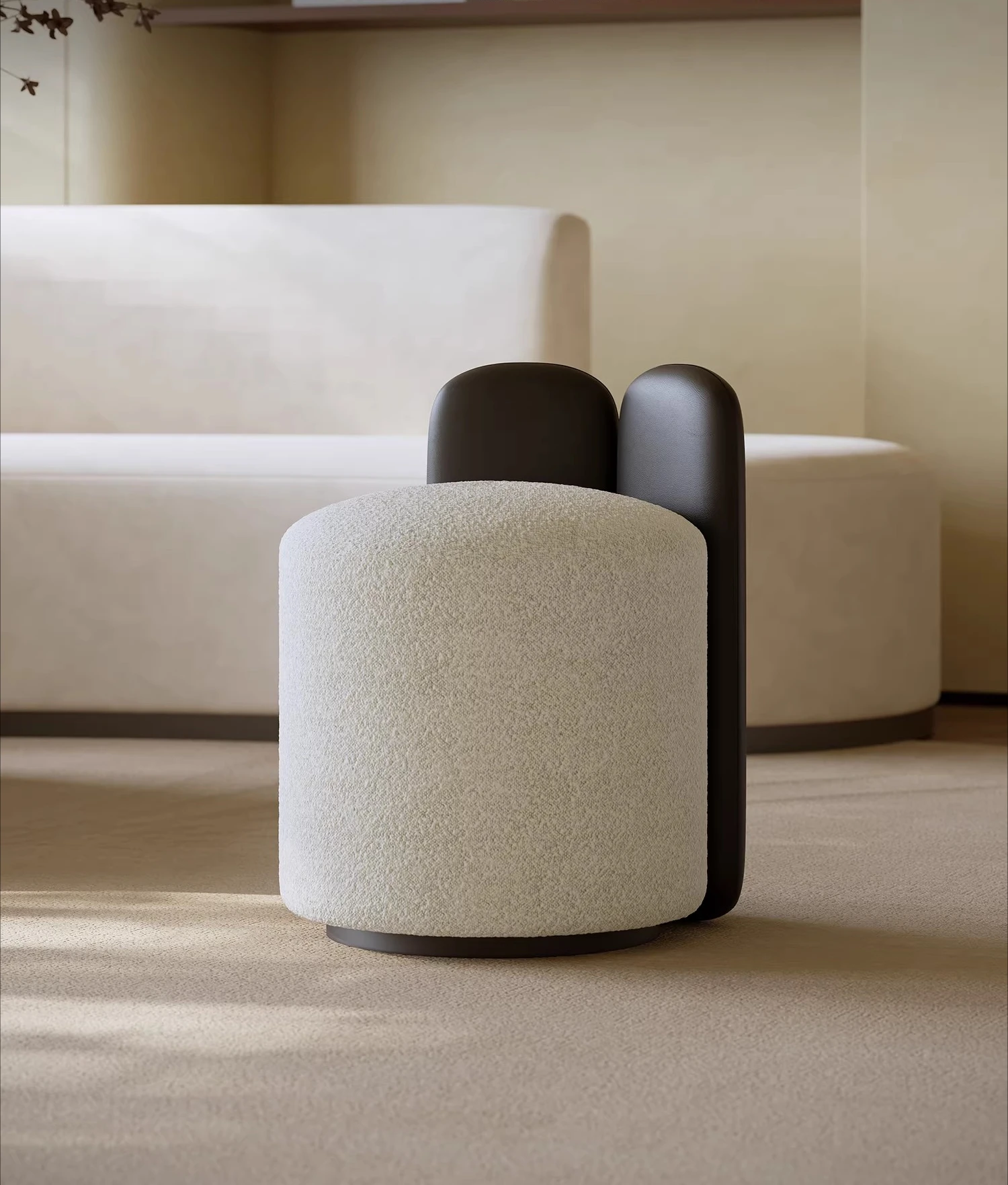 

Cream wind lamb wool dressing stool designer light luxury high sense household bedroom makeup stool small apartment small chair