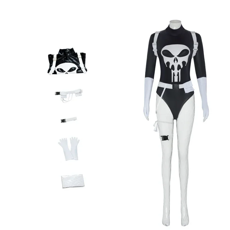 SN66 Movie Punishment Cosplay Costume Full Set Black Jumpsuit Uniform Suits for Women Adult Halloween Carnival Party Clothes W&M