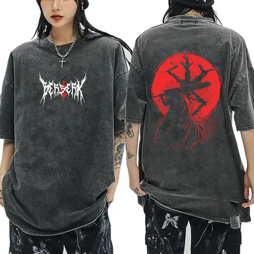 Imagen 2 del producto Camiseta Vintage lavada de Anime Berserk Guts, camisetas de Manga Gatsu Griffith Zodd, ropa informal de algodón de gran tamaño para hombres y mujeres