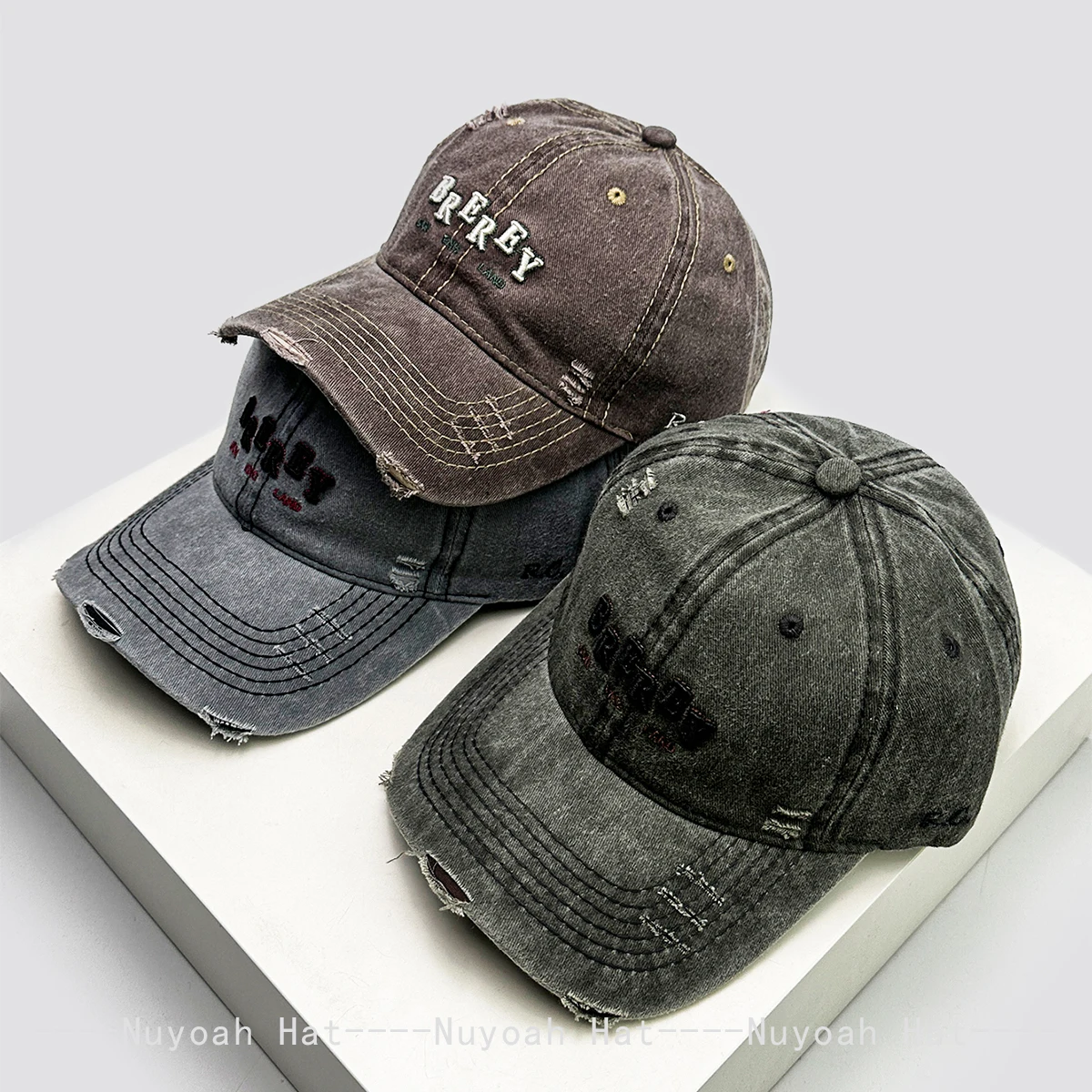 

New Men Women Personal Embroidered BREREY Letters Baseball Hats Sunshade Distressed Versatile Outdoor Peaked Caps Street Fashion