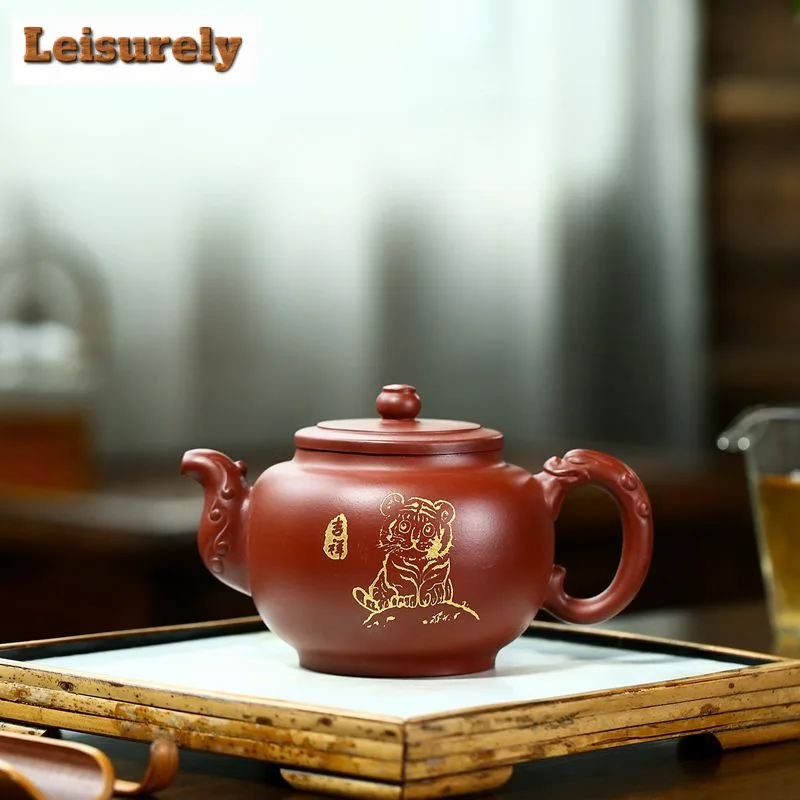 330ml Elegant Yixing Purple Clay Teapots Master Handmade Cute Tiger Pot Raw Ore Dahongpao Mud Tea Maker Kettle Zisha Teaset Gift