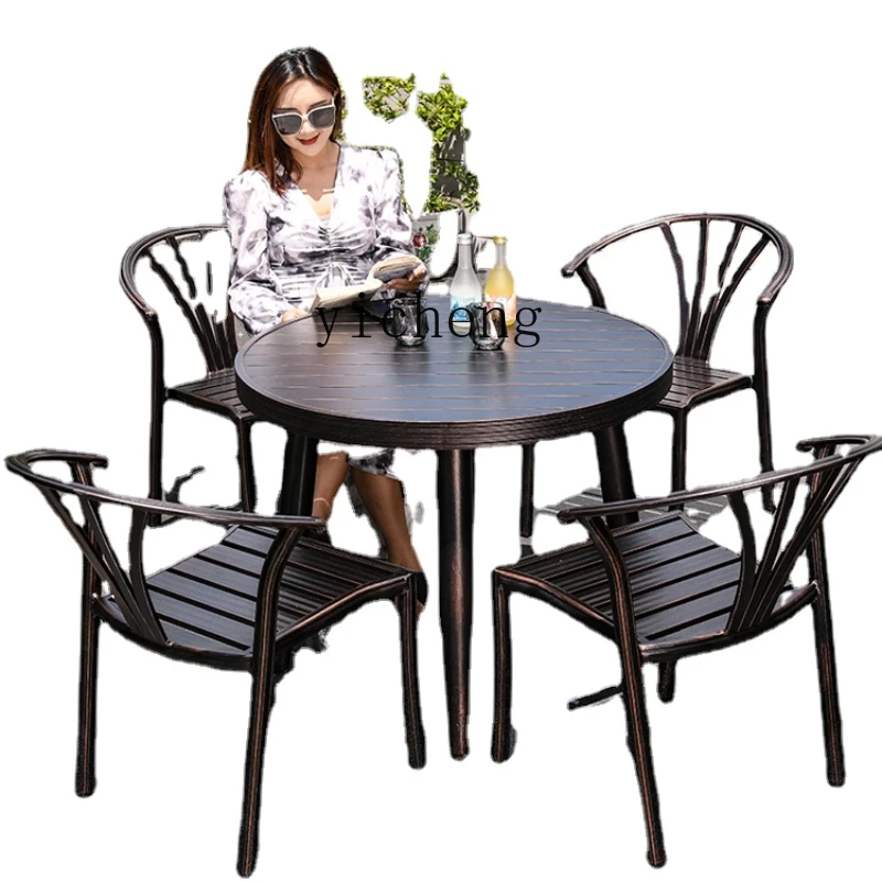 

Zc Outdoor Desk-Chair Courtyard Full Aluminum Alloy round Table Outdoor Yard Garden Leisure Waterproof and Sun Protection