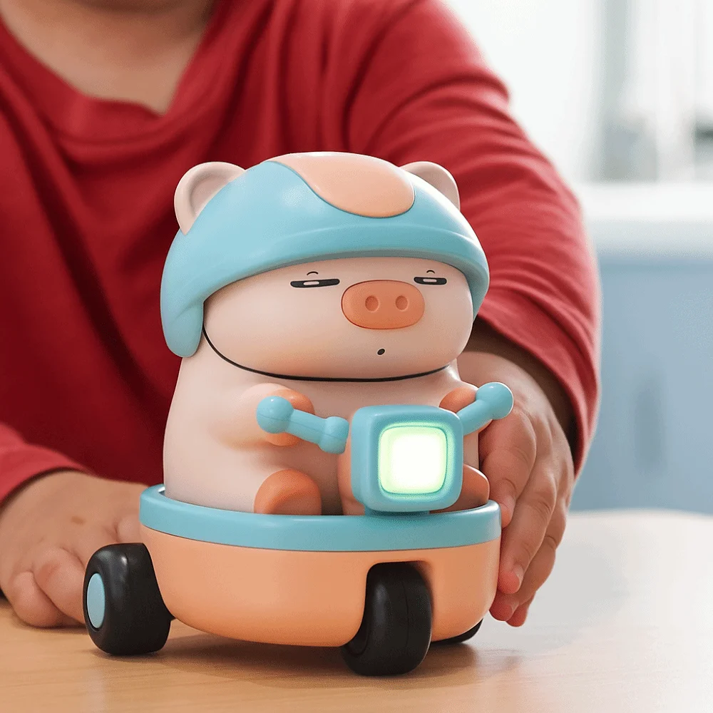 Plastic Pig Stunt Three-wheeled Car Toys Interactive Sound And Light Animal Piggy Electric Car Toy Movable Collection