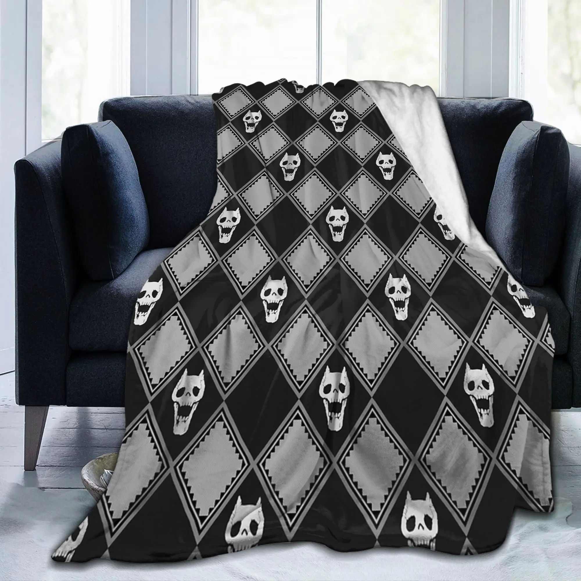 JOJOs Bizarre Adventure Blanket Japanese Anime Argyle Check Fleece Awesome Warm Throw Blanket for Home Autumn/Winter