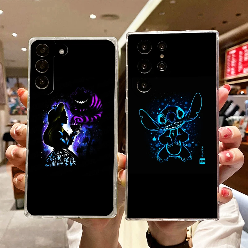 

Disney Princess Stitch Art Transparent Phone Case For Samsung S23 S22 S21 S20 FE Ultra Pro Lite S10 S10E S9 S8 Plus 5G Cover