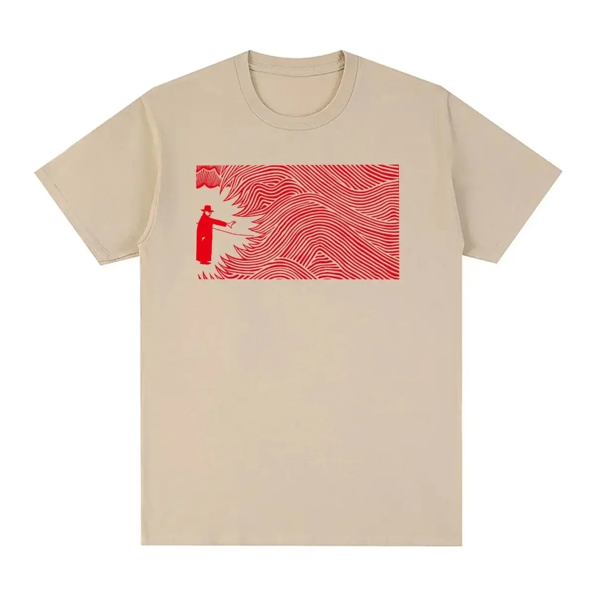 Abstract Wave Figure Graphic T Shirt Unisex Cotton Short Sleeve Minimalist Red Line Art Casual Streetwear Daily Tops