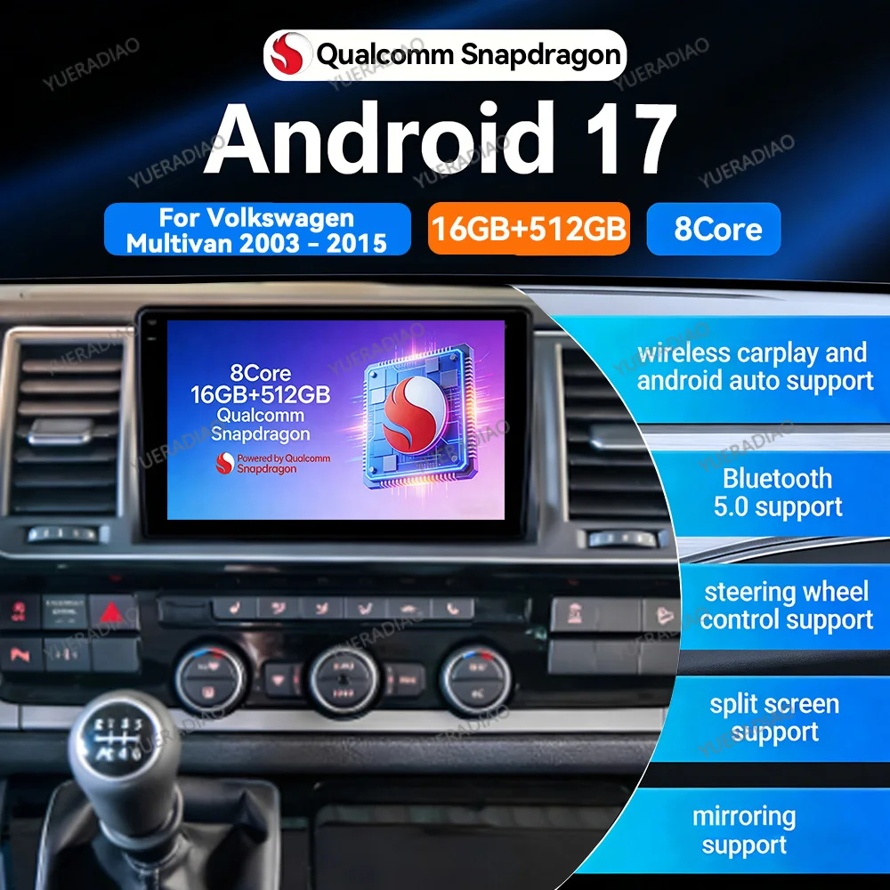 Android 17 Autoradio für Volkswagen Multivan T5 2003 - 2015 GPS NAVI Multimedia-Stereo-Videoplayer 4G LTE 5G WIFI Head Unit BT