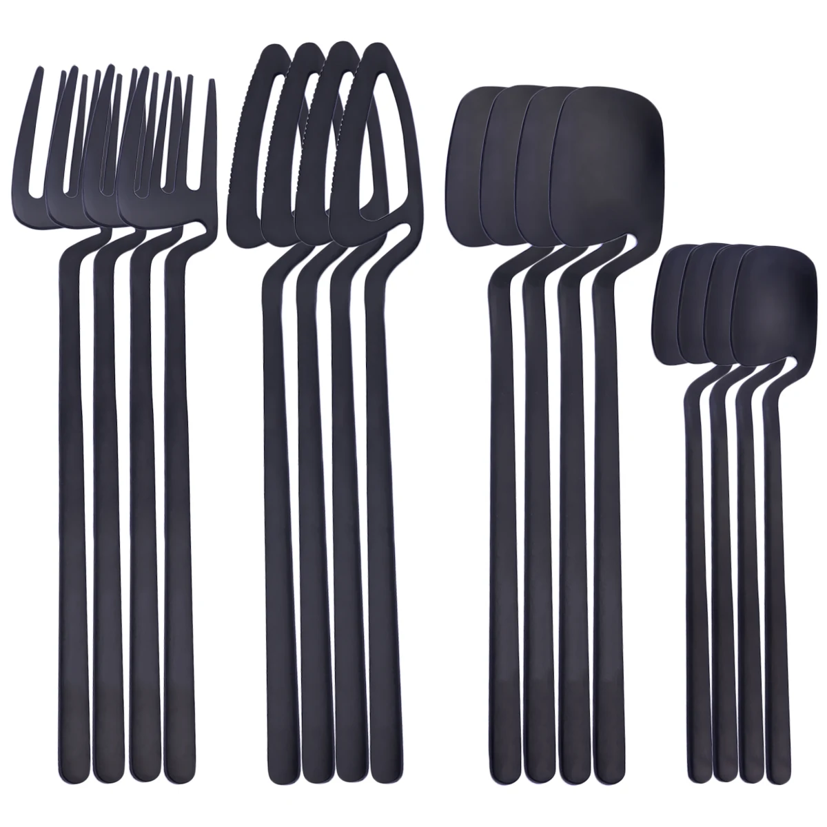 

Black Dinnerware Set Knife Forks Spoon Flatware Stainless Steel 16pcs Tableware Silverware Kitchen Matte Creative Cutlery Set