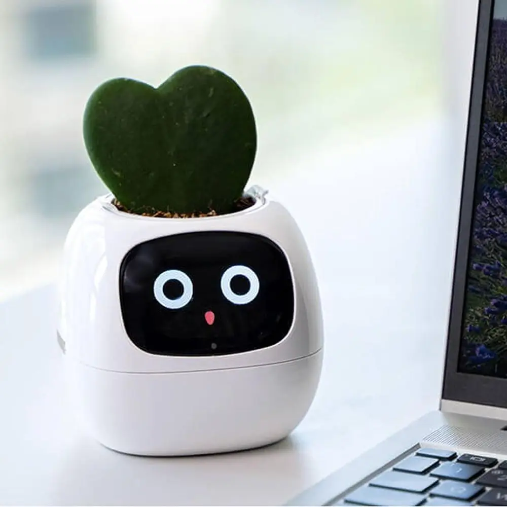 Pot de fleur intelligent amélioré AI : surveiller l'humidité, la lumière et l'eau pour les plantes d'intérieur, avec horloge et calendrier - Blanc