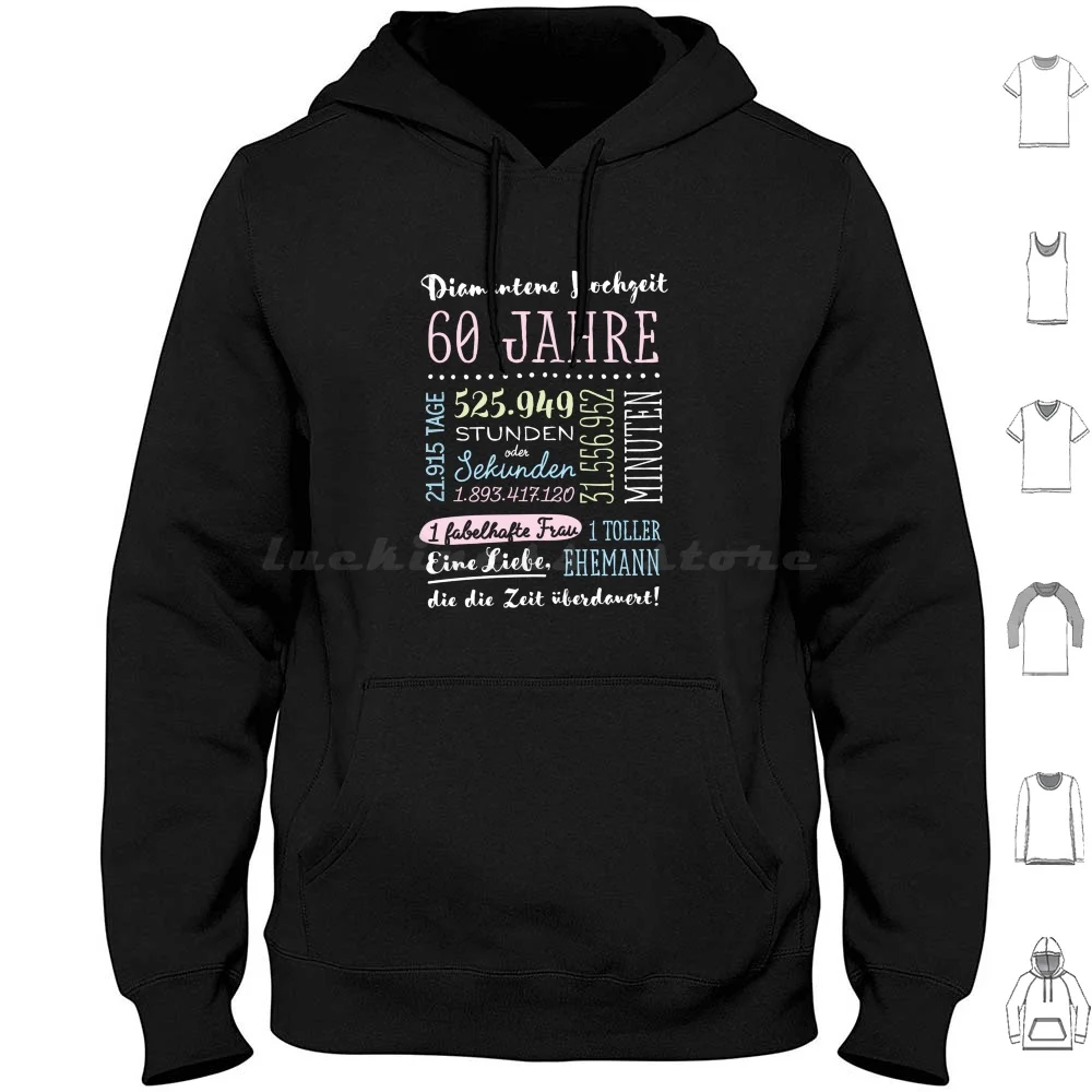 Diamanthochzeit 60 Jahre Hochzeitstag Geschenk Mann Frau Hoodie Baumwolle Langarm 60 Jahre Hochzeitstag Diamantene Hochzeit