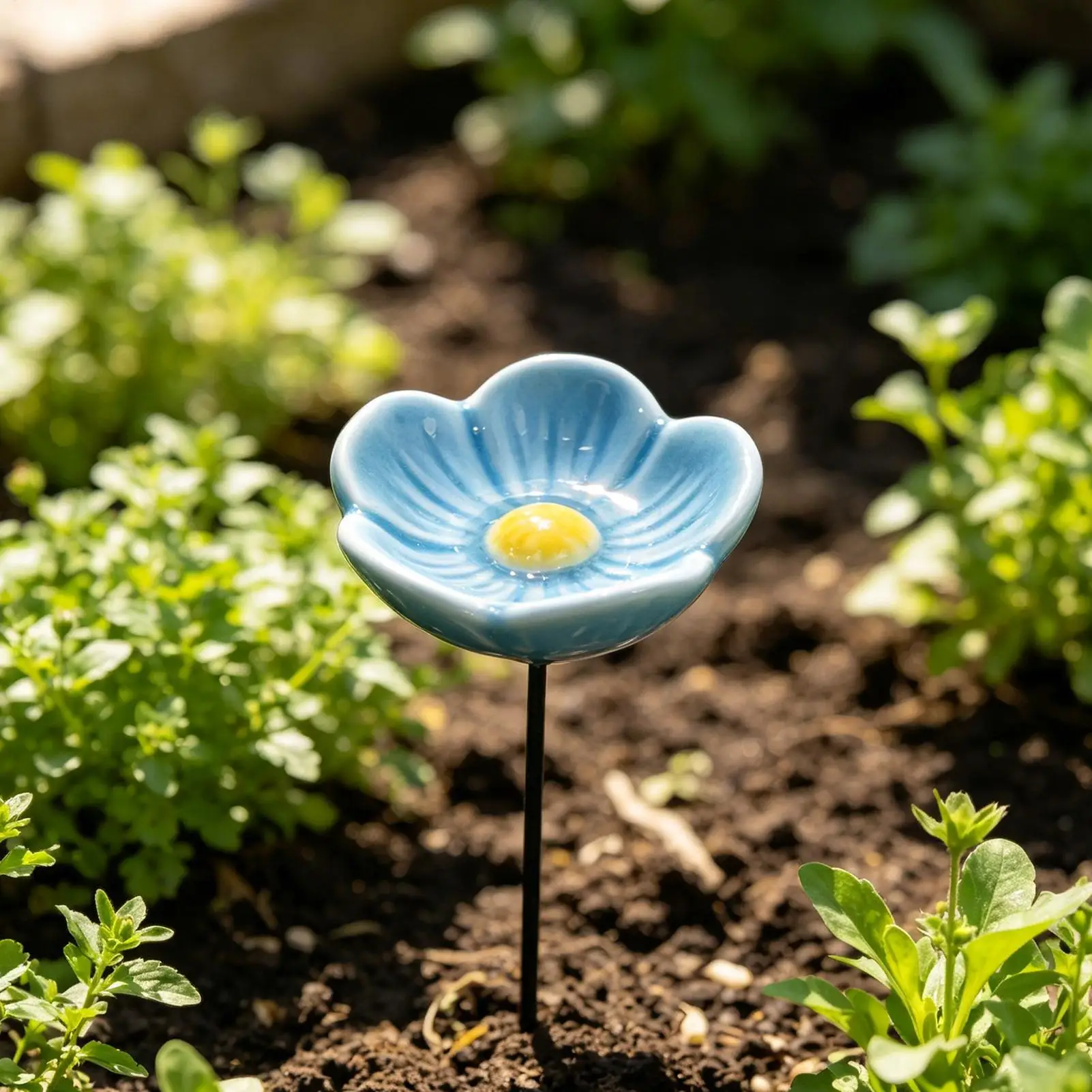 Keramik-Blumen-Bienen-Wasserstation: Handgefertigter Porzellan-Blumen-Gartenpfahl für Bienen-Tränke, Vogelbad und Gartenkunst-Dekoration