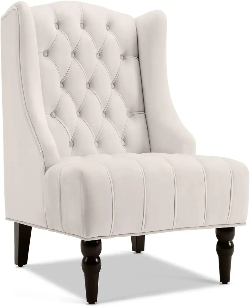 Modern Wingback Accent Chair, Grosso acolchoado assentos almofadados e perna de madeira, Veludo adornado, Sala de estar cadeira traseira alta