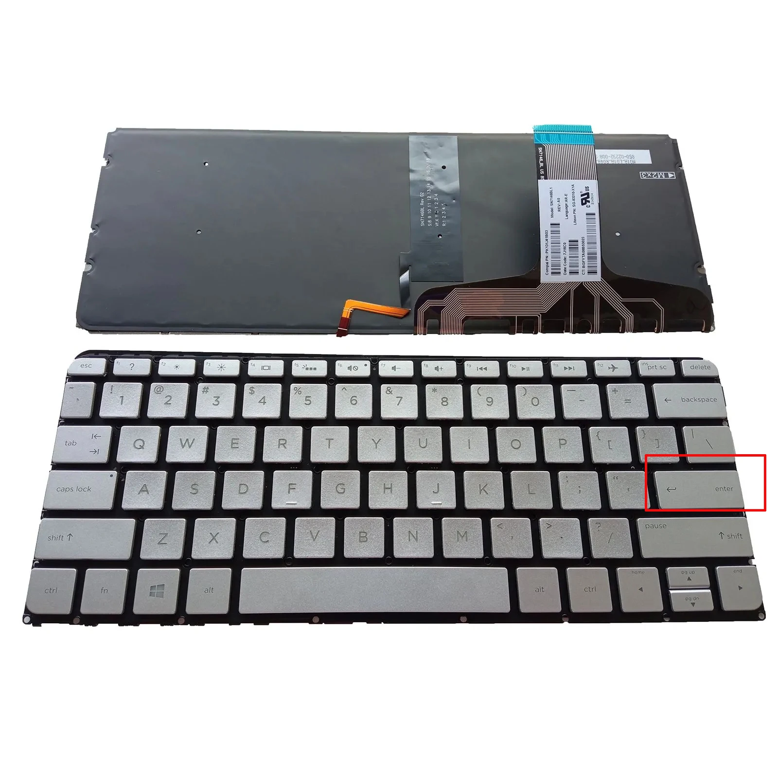 

US Backlit Keyboard For HP Spectre 13t-v000 13t-v100 13-v000 13-v100 silver