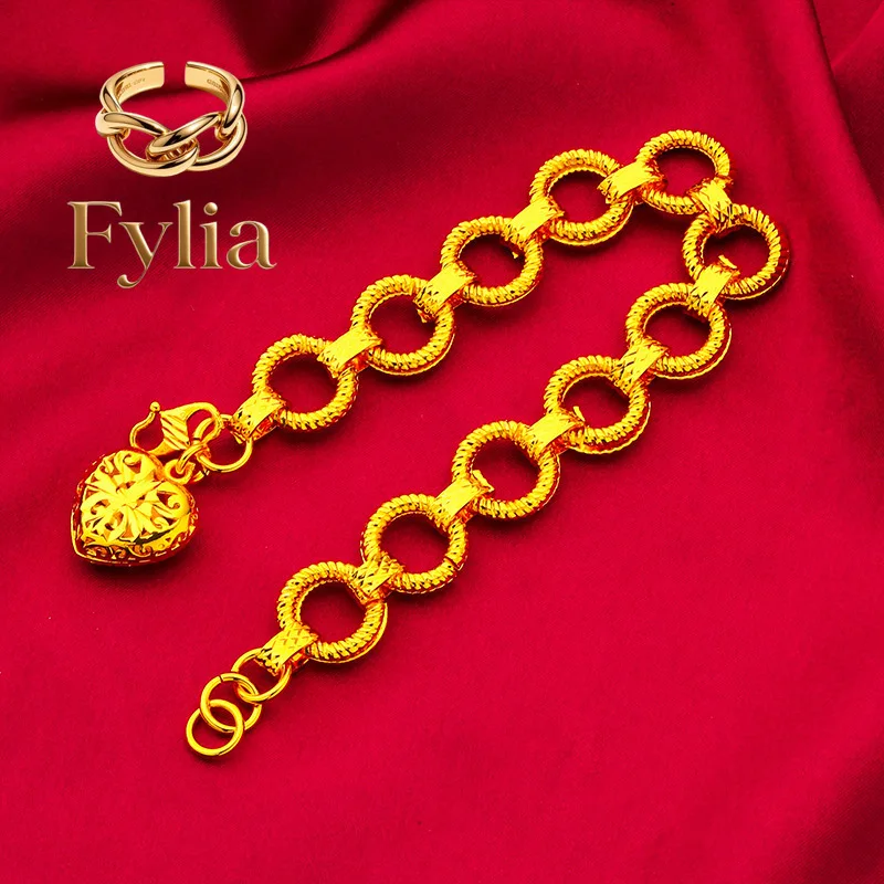 

Fylia Jewelry Fylia Jewelry Love Openwork Bracelet for Women, 24K Gold, AU999 | Polished heart filigree on delicate chain, et