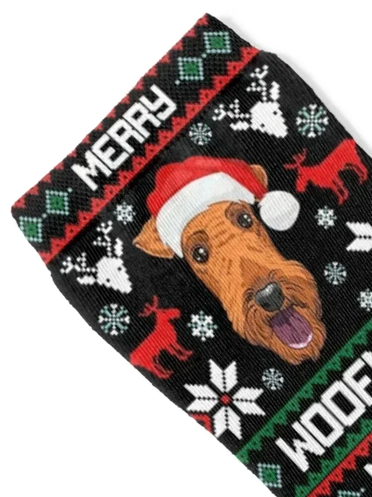 Airedale Terrier Merry Woofmas Christmas Dog Gift Socks luxe sheer Socks For Girls Men's