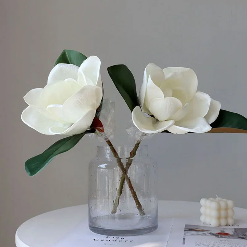 High-grade White Big Magnolia Flower Real Touch Artificial Flowers Bridal Bouquet Wedding Party Home Decor Sence Landscaping