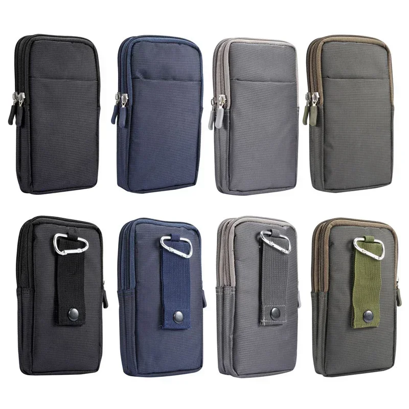 Phone Pouch for IPhone 13 12 11 Pro Max X 8 7 6 Xs Max XR Case for Huawei P30 P40 P50 Carabiner Belt Clip Waist Cover Zipper Bag