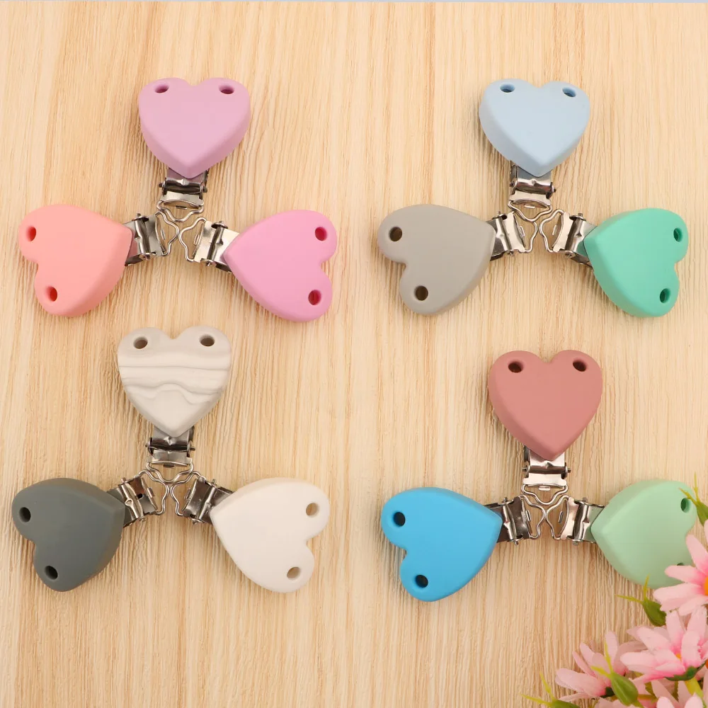 Kovict 3Pcs Heart Shaped Silicone Pacifier Clips Nursing Necklace Safe Accessories DIY Pacifier Chain Clamps