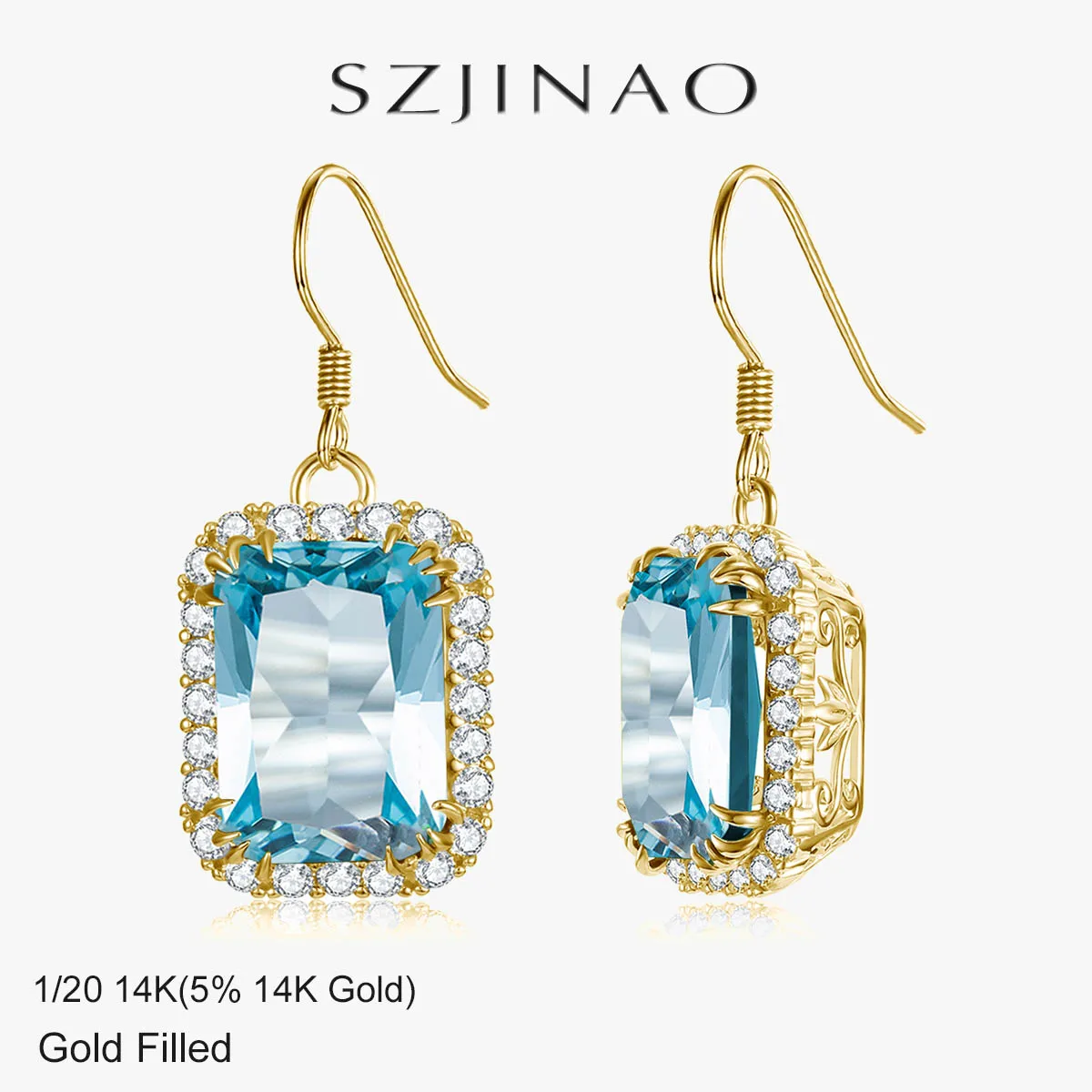 

14K Gold Filled Vintage Aquamarine Drop Earrings for Women Real Gold Filled Hook Earring for Party Banquet Luxury Jewelry