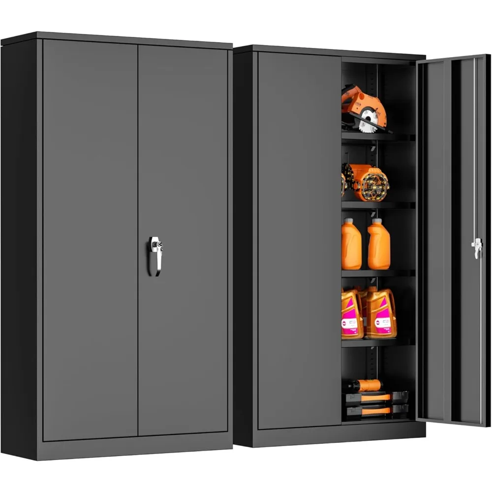 Metal Cabinet,Garage Storage Cabinets with Door and Shelves, 72 H Tool Cabinet with 2 Lockable Doors