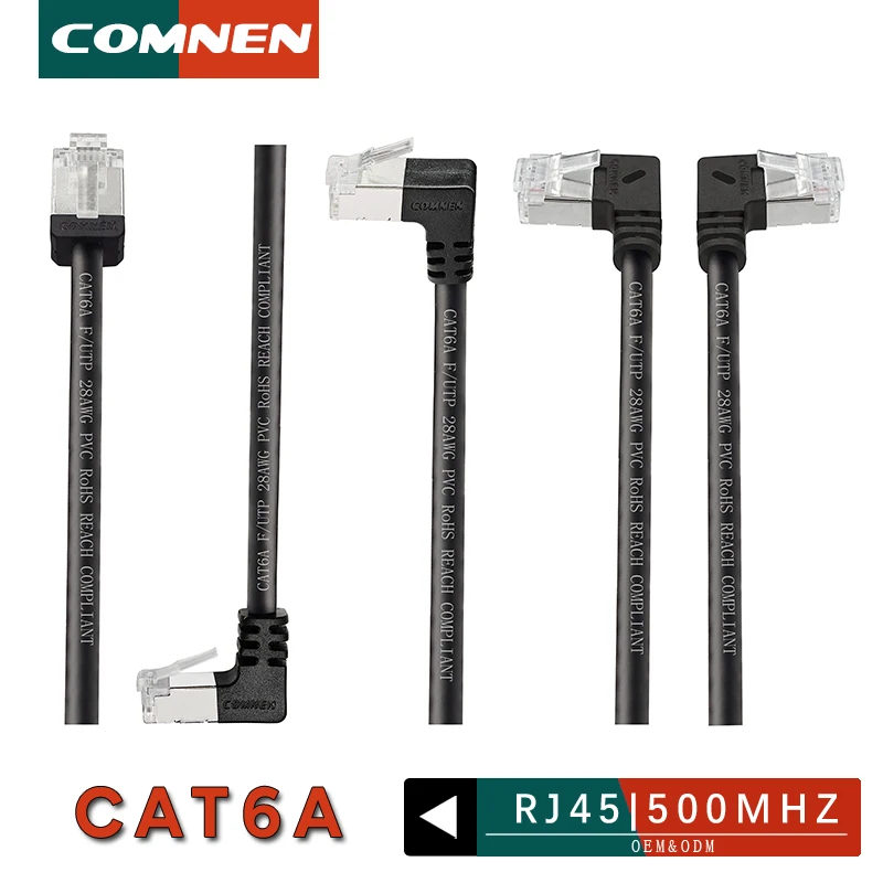 COMNEN Cat6a RJ45 90 Degree Angle Ethernet Cable Slim Patch Cord Lan Cable UTP RJ 45 for Patch Panel to Switch Flexiable