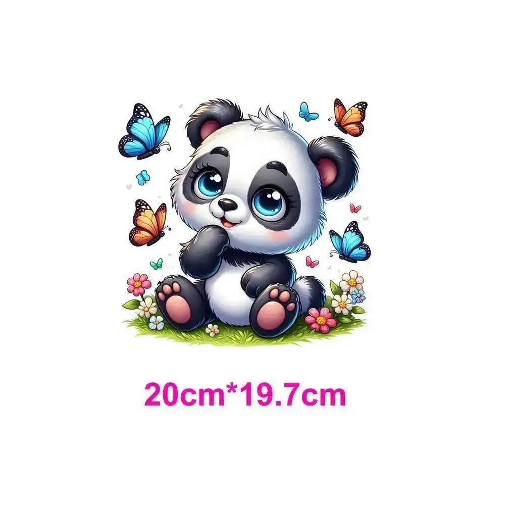 20cm Cartoon Butterfly Panda Animal Iron On Heat Transfer Sticker For Clothes Pinted Vinyl Thermal Washable T-Shirt Decal